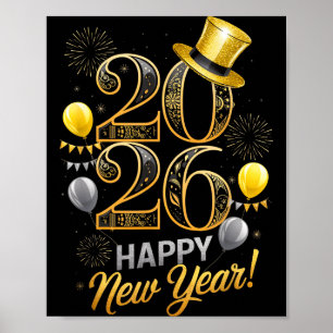 Happy New Year Party 2026 Family Matching Balloon Poster
