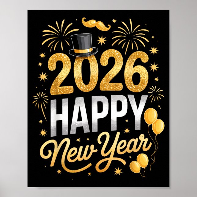 Happy New Year Party 2026 Fireworks Family Matchin Poster (Front)