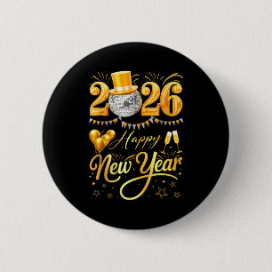 Happy New Year Party 2026 Funny Balloon Family Mat 6 Cm Round Badge