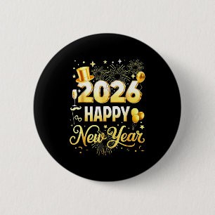 Happy New Year Party 2026 Funny Balloon Family Mat 6 Cm Round Badge