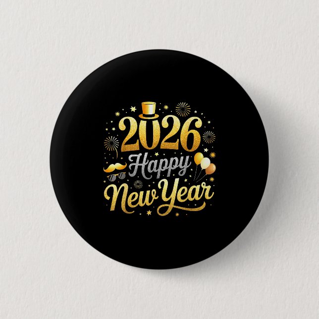 Happy New Year Party 2026 Funny Balloon Family Mat 6 Cm Round Badge (Front)