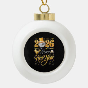 Happy New Year Party 2026 Funny Balloon Family Mat Ceramic Ball Christmas Ornament
