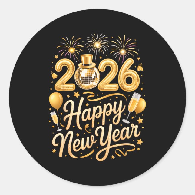 Happy New Year Party 2026 Funny Balloon Family Mat Classic Round Sticker (Front)