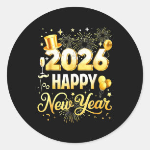 Happy New Year Party 2026 Funny Balloon Family Mat Classic Round Sticker