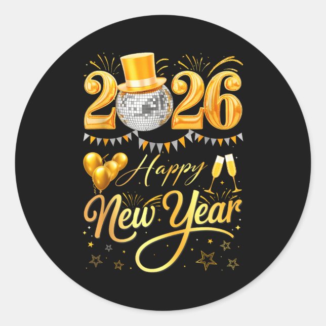 Happy New Year Party 2026 Funny Balloon Family Mat Classic Round Sticker (Front)