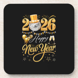 Happy New Year Party 2026 Funny Balloon Family Mat Coaster