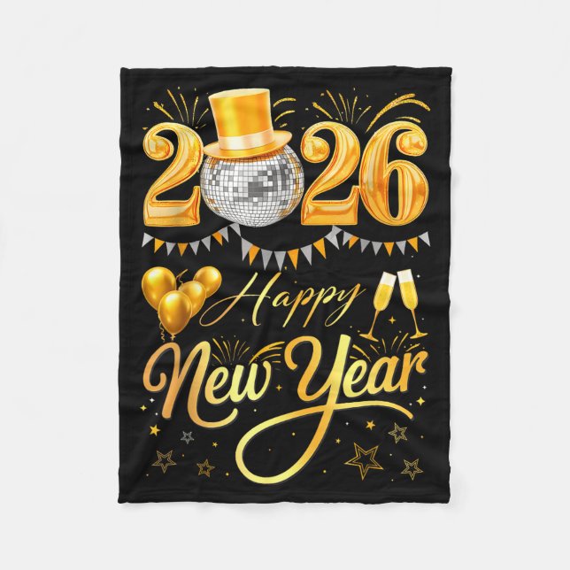 Happy New Year Party 2026 Funny Balloon Family Mat Fleece Blanket (Front)