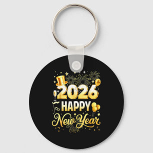 Happy New Year Party 2026 Funny Balloon Family Mat Key Ring