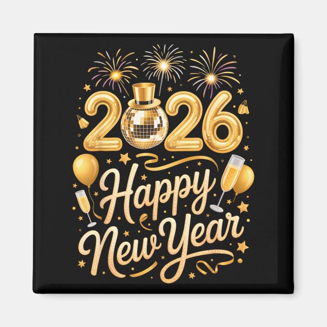 Happy New Year Party 2026 Funny Balloon Family Mat Magnet (Front)