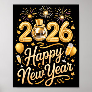 Happy New Year Party 2026 Funny Balloon Family Mat Poster