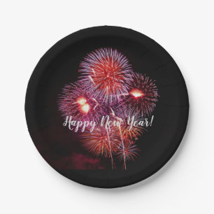 Happy New Year Party Celebration Fireworks Paper Plate