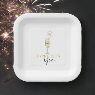 Happy New Year Party Champagne Sparkler Paper Plate