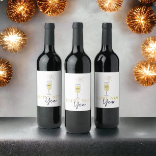 Happy New Year Party Champagne Sparkler Year Wine Label