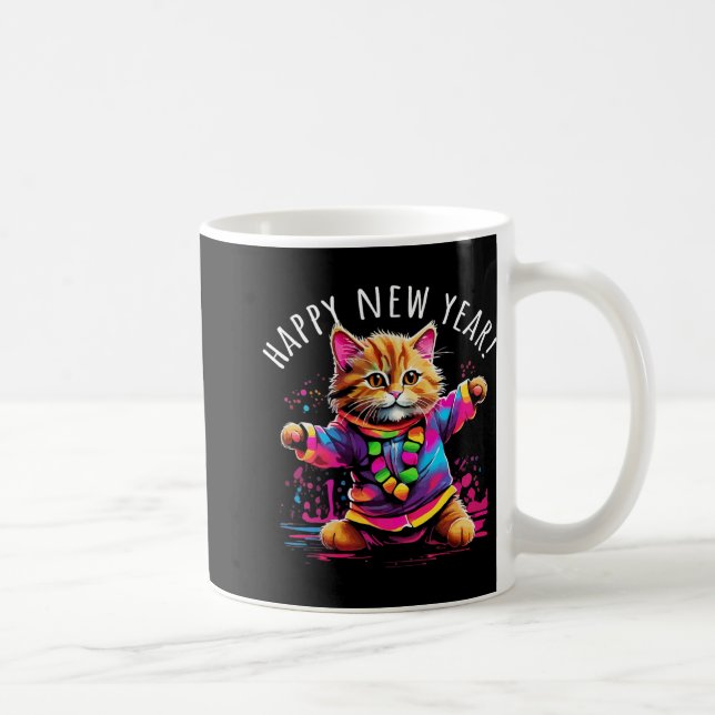 Happy New Year Party Dancing Cat Design  Coffee Mug (Right)