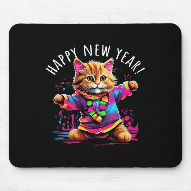 Happy New Year Party Dancing Cat Design  Mouse Pad (Front)