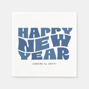 Happy New Year party fun trendy retro blue Napkin