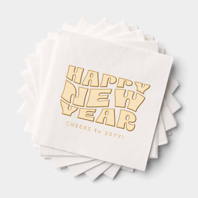 Happy New Year party fun trendy retro gold Foil Napkins (Insitu (Stacked))