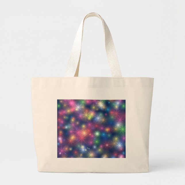 Happy New Year Party Glitter Stars Large Tote Bag (Front)