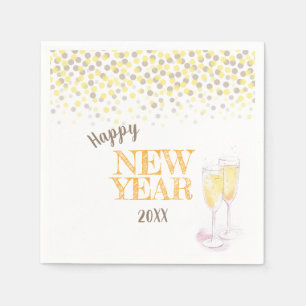 Happy New Year party golden champagne Napkin