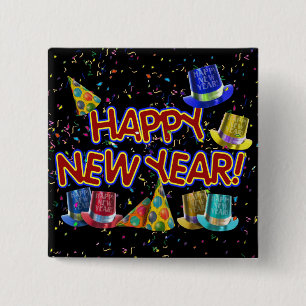 Happy New Year Party Hats 15 Cm Square Badge