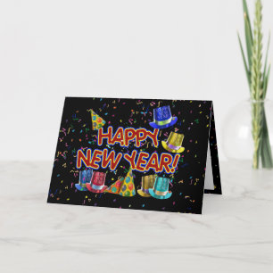 Happy New Year Party Hats Holiday Card