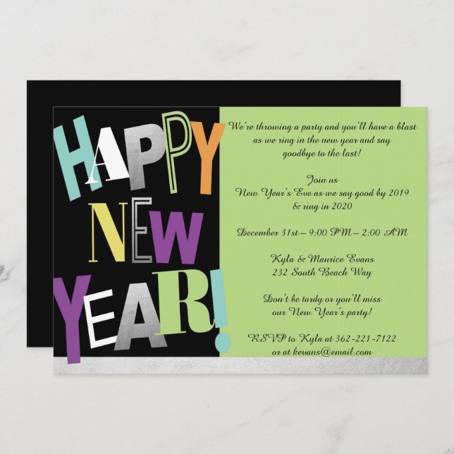 Happy New Year Party Invitation (Front/Back)