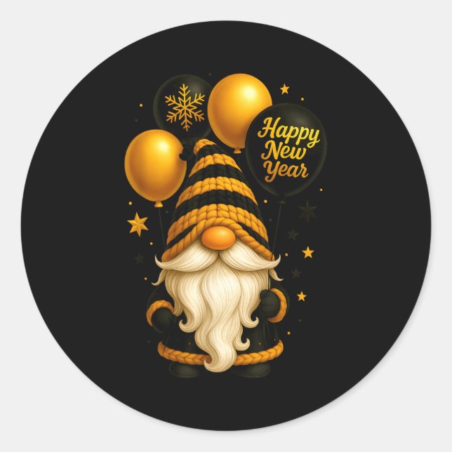 Happy New Year Party New Years Eve 2026 Gnome Love Classic Round Sticker (Front)
