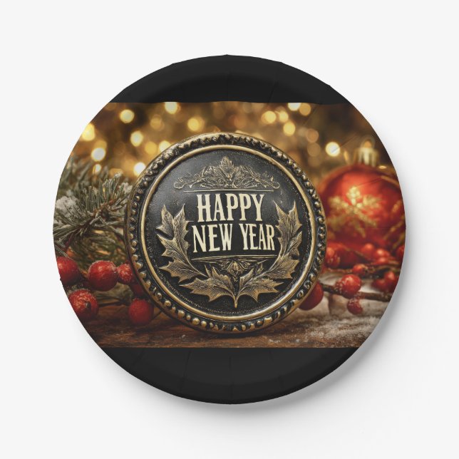 Happy New Year party Paper Plate (Front)