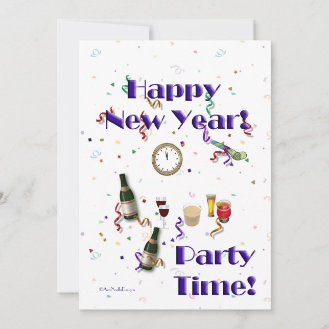 Happy New Year- Party Time!-Festive Celebration Invitation (Front)