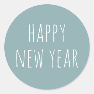 Happy New Year. Pastel pale blue cute minimalist Classic Round Sticker