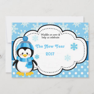 Happy New Year penguin 2017 Holiday Card