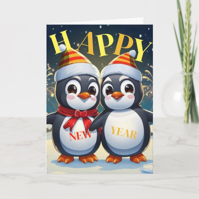 Happy New Year Penguin Holiday Card (Front)