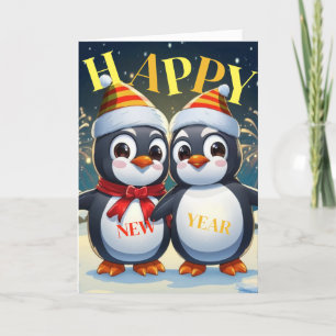Happy New Year Penguins Holiday Card