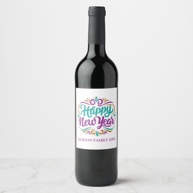 Happy New Year Personalised Wine Label (Front)