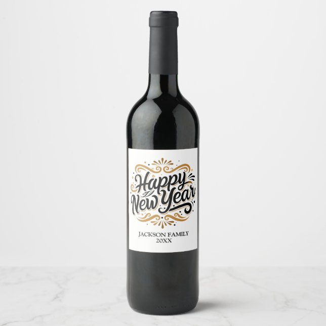 Happy New Year Personalised Wine Label (Front)