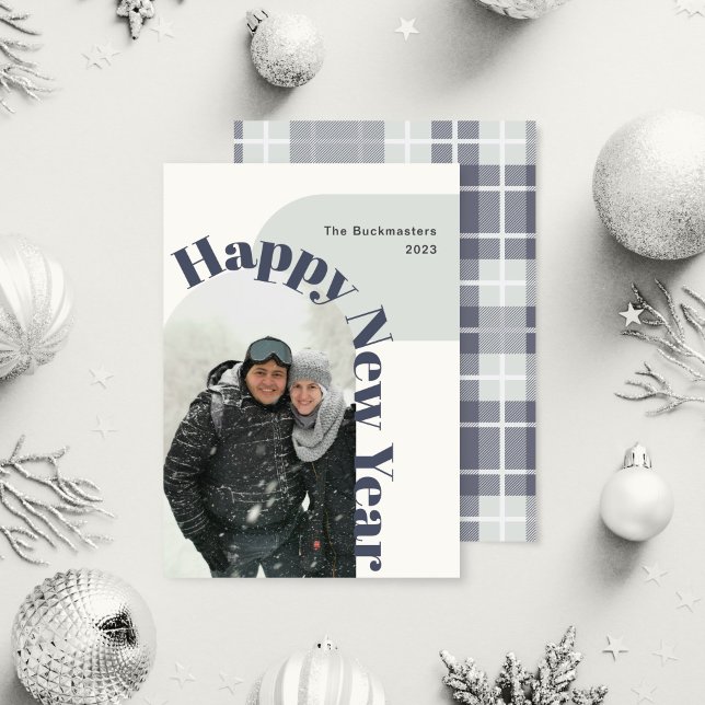 Happy New Year Photo Arch Navy Mint  Holiday Card (Creator Uploaded)