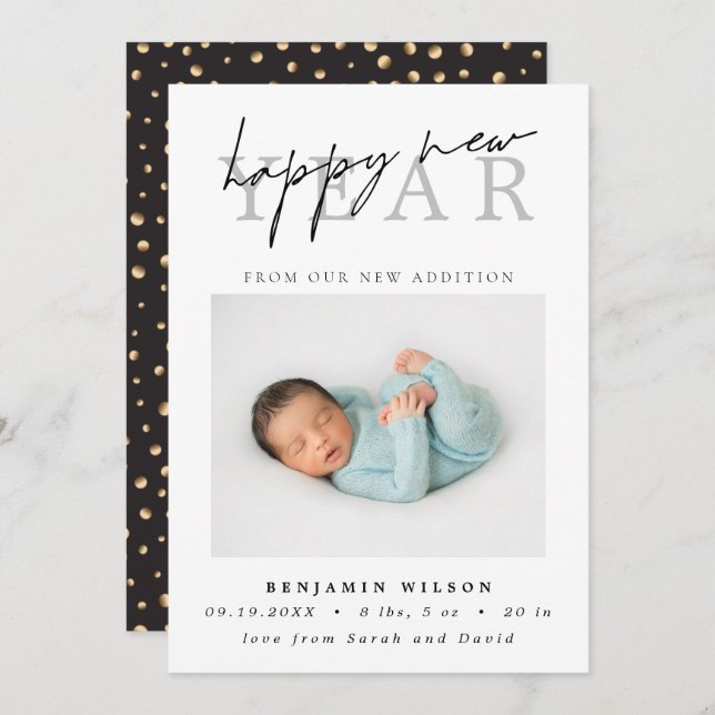 Happy New Year Photo Birth Announcement (Front/Back)