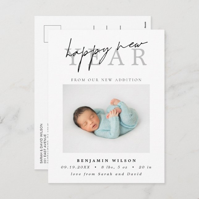 Happy New Year Photo Birth Holiday Postcard (Front/Back)