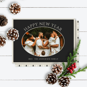 Happy New Year Photo Black Taupe Cameo  Holiday Ca Card