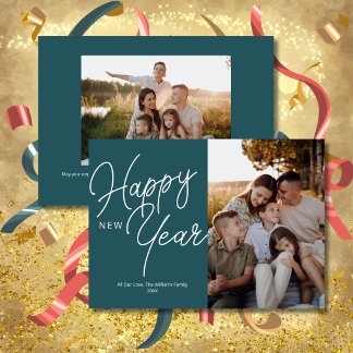 Happy New Year Photo Modern Elegant Simple Holiday Card
