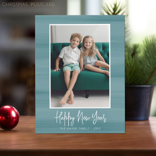 Happy New Year Photo with soft watercolor blue Holiday Postcard