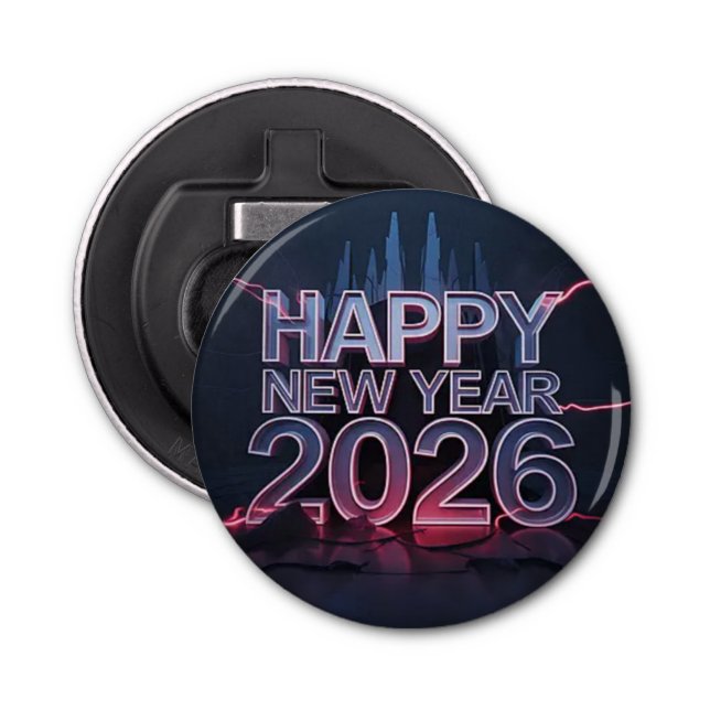 Happy New Year Pin Button — esthetic Badge Bottle Opener (Front)