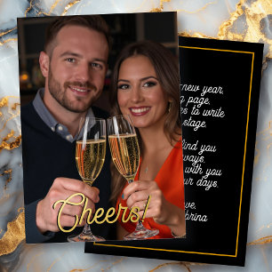 Happy New Year Poem and Family Photo Foil Holiday Card