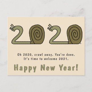 Happy New Year Postcard 2021 Funny New Years Snail