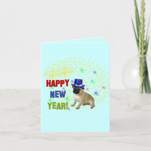 Happy New Year Pug Greeting Card