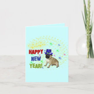 Happy New Year Pug Greeting Card