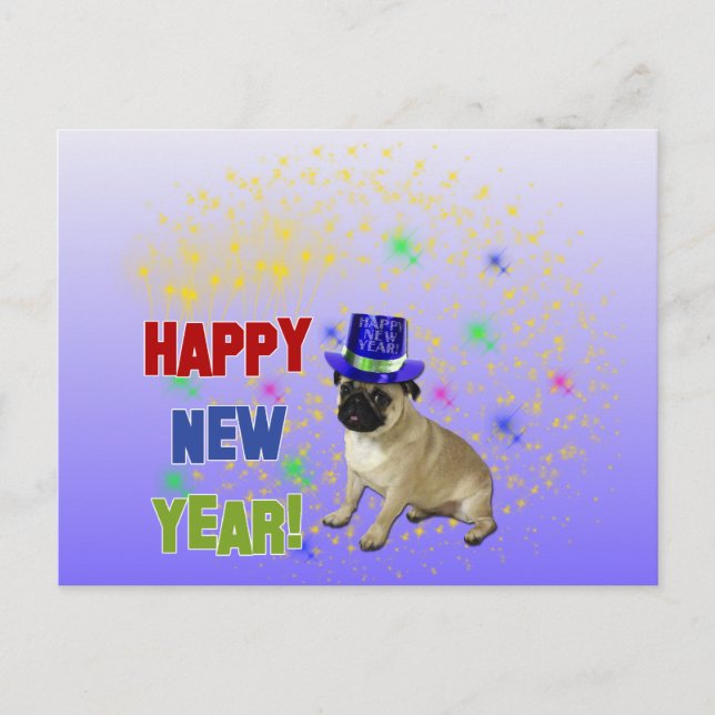 Happy New Year Pug Postcard (Front)