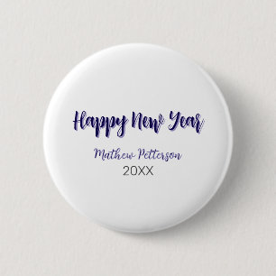 Happy new year purple black add name year simple 6 cm round badge
