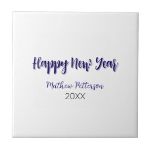 Happy new year purple black add name year simple  ceramic tile