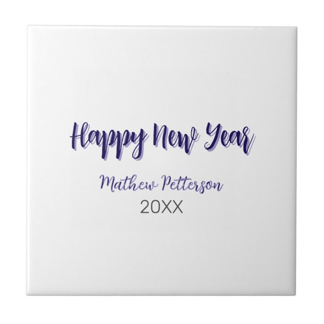 Happy new year purple black add name year simple  ceramic tile (Front)